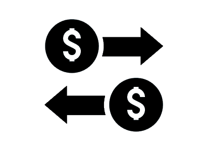 dollar bill icons with arrows pointing opposite