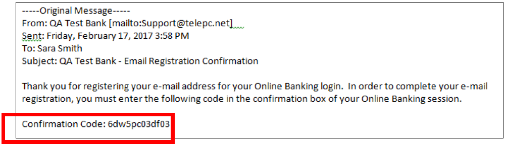 email with a confirmation code